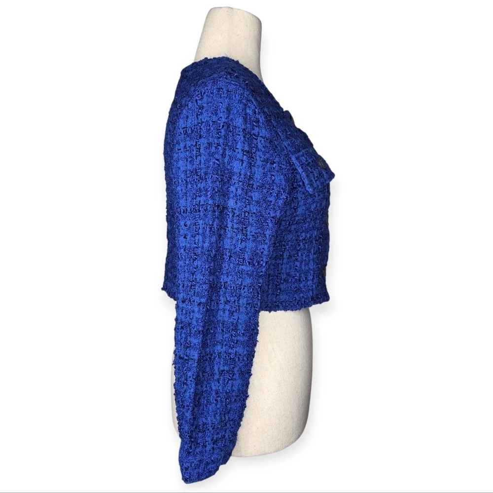 Maeve Anthropologie Tweed Cropped Jacket XL Cobalt Blue Button Front - Picture 7 of 11